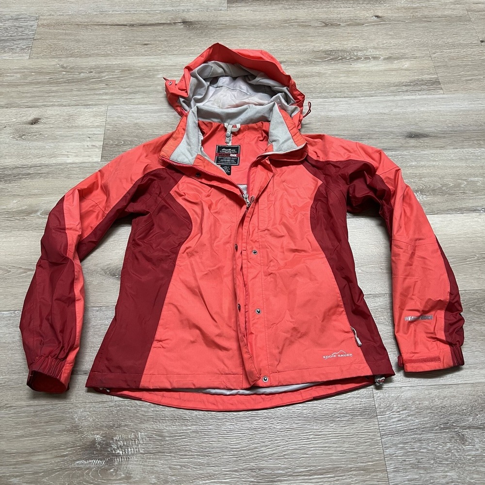 Eddie Bauer Weather Edge Hooded Rain Wind Jacket Women's Small Red